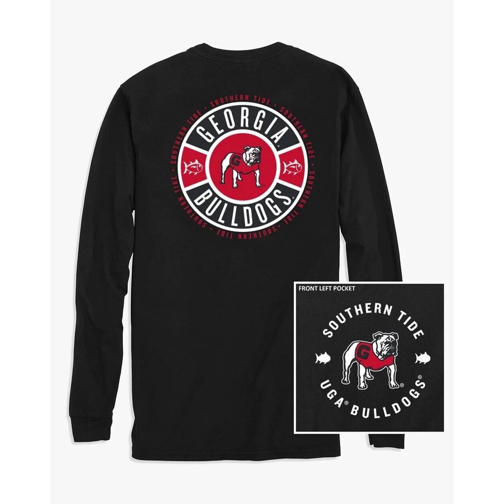 Southern Tide UGA Bulldogs Long Sleeve Black Tee Shirt Logos Adult XL